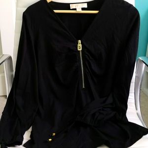 MICHAEL Michael Kors Black Long Sleeve Zip Front Top